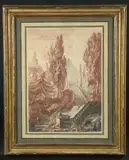 Vue d'un parc animé, au fond une pyramide by Jean-Simon Berthélemy, Pierre noire, sanguine, estompe, sold Mar 2024