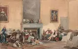 Louis Philippe et sa famille en exil, dans le salon du château de Claremont by Eugène Lami, Aquarelle gouachée, sold Mar 2024