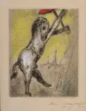 Le Cheval au parapluie, circa 1926/1927 by Marc Chagall, Eau-forte et aquatinte sur papier Japon, rehaussée à la gouache, sold Jun 2024