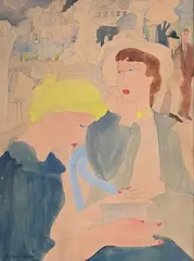 Rêverie amoureuse au jardin du Luxembourg, circa 1935/1940 by Aly Ben Salem, Gouache sur traits de mine de plomb, sold Jun 2024