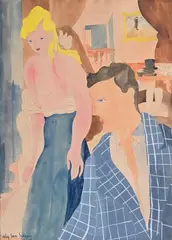 Retour de soirée, circa 1935/1940 by Aly Ben Salem, Gouache sur traits de mine de plomb, sold Jun 2024