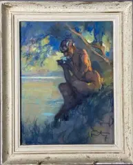 Faune près d'un étang by Louis Fortuney, Pastel, sold Jun 2024