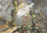Gros temps sur le chemin de campagne by Marc Roche, 1953, Gouache, pastel et fusain, sold Jun 2024