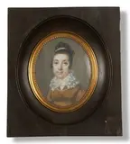 Portrait de jeune femme by E. Bonneau, Gouache sur carton ovale, sold Jun 2021