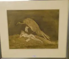 Femme et vautour by Lars Bo, Lithographie en couleurs, sold Jun 2021