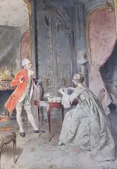 Scène d'intérieur by Bernard Louis Borione, Aquarelle sur papier signée, sold Jun 2021