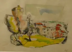 Vue de village by Hubert Gaillard, Aquarelle monogrammée en bas à droite Dim, sold Jun 2021