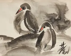 Sans titre by Lin Fengmian, Aquarelle figurant deux volatiles, sold May 2021