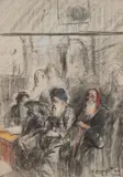 Rabbins lisant à la synagogue by Maurice Bismouth, 1928, Fusain et pastel sur papier, sold Apr 2023