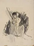 Quatre études de nu féminin by Georges Gobo, Sanguine, sanguine et crayons, encre sur papier, sold Apr 2023