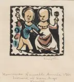 Conciliation. Carte de voeux pour 1961 by Léonard-Tsuguharu Foujita, Bois gravé et coloris au pochoir, sold Apr 2023