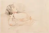 Portrait de femme alanguie [Madeleine Cheruit ?] by Paul César Helleu, Crayon et sanguine sur papier, sold Apr 2023