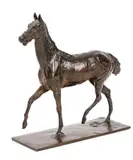Cheval marchant au pas relevé by Edgard Degas, Épreuve en bronze à patine brune, sold Apr 2023