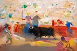 Torero et picador dans l'arène de Saint Jean de Luz by Antonio Uría Monzon, Mine de plomb et gouache sur papier, sold Apr 2023