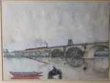 Pont sur la Loire Dessin de jeunesse by Charles Péguy, Aquarelle monogrammée en bas à droite, sold Jul 2020