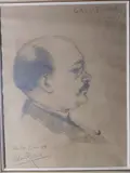 Portrait d'homme de profil by Edmond Rostand, Crayon noir signé en bas à gauche, dédicacé à «?Ange GALDEMAR?» en haut à droite, sold Jul 2020