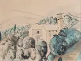 Vue de Céret by Max Jacob, 1913, Aquarelle et encre signée et datée, sold Jul 2020