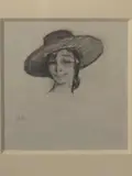 Femme au chapeau by Henry de Montherlant, Crayon noir et touche de sanguine, sold Jul 2020
