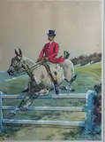 Cavalier sautant une barrière by Charles-Fernand de Condamy, Aquarelle et rehauts de gouache blanche, sold Nov 2019