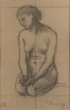 Femme agenouillée la tête tournée vers la gauche by Pierre Puvis de Chavannes, Crayon noir, estompe sur papier chamois, sold Nov 2019