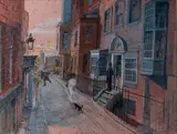 La rue des Molyneux à Londres, maquette de décor pour Drôle de Drame (Marcel Carné et Jacques Prévert) by Sándor Trauner, 1937, Aquarelle et gouache sur carton, sold Oct 2019