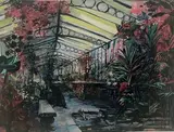 Les Plantes carnivores du Jardin d'hiver (The Conservatory), maquette de décor pour Drôle de Drame (Marcel Carné et Jacques Prévert) by Sándor Trauner, 1937, Aquarelle et gouache sur carton, sold Oct 2019