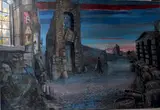 Barrières de Paris, entrée de l'Auberge du Rouge-gorge, décor pour Les Enfants du Paradis, 1942-1943 by Sándor Trauner, Gouache sur carton, sold Oct 2019