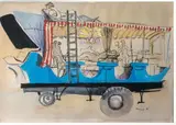 Le Charriot, projet de décor pour Voyage-Surprise by Sándor Trauner, Aquarelle signée Trau et datée, sold Oct 2019