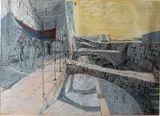 Les Remparts, décor pour Othello (Orson Welles) by Sándor Trauner, Encre et gouache sur papier, sold Oct 2019