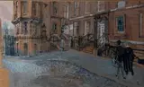 La Cour des avocats, décor pour Témoin à charge (Witness for the Prosecution) de Billy Wilder by Sándor Trauner, 1957, Aquarelle et gouache sur carton, sold Oct 2019