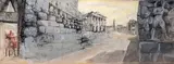 L’Acropole, décor pour L’Homme qui voulut être roi by Sándor Trauner, Encre, aquarelle et gouache sur papier fort contrecollé sur carton, sold Oct 2019