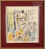 Portrait de Django Reinhard by Gen Paul, 1950, Pastel sur papier, sold Jul 2023