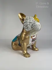 Doggy John" Hommage à Basquiat by Julien Marinetti, Acrylique et vernis sur bronze doré, sold Jul 2023