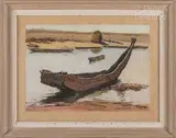 Barque sur le Chari près de Fort Lamy by Gustave Hervigo, 1959, Gouache signée, sold Jun 2023