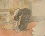 Femme au tub - Le tub de la suite «Elles» by Henri de Toulouse-Lautrec, 1886, Lithographie en couleurs imprimée sur papier vélin mince filigrané «G, sold Jun 2023