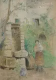 Femme et enfant près d’un puits by Camille Pissarro, Pastel sur papier, sold Jun 2023