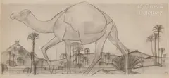 Chameau dans la palmeraie by Bernard Boutet de Monvel, Crayon sur papier mis au carreau au crayon et à l’encre rouge, sold Jun 2023