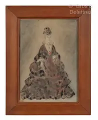 Femme debout, coiffure haute by Constantin Guys, Lavis d’encre et aquarelle, sold Jun 2023