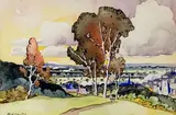 Sans titre - Vue du Mont-Royal by Marc-Aurèle Fortin, vers 1925, Aquarelle, sold May 2022