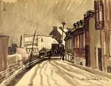 Rue enneigée, Vieux Québec by Albert Rousseau, Aquarelle, sold May 2022