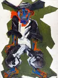 Le chapeau esquimo by René Brochard, Huile et collage sur toile, sold May 2022