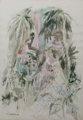 Ethel MARS (1876-1956). Le concert sous les palmiers by Ethel Mars, Aquarelle et gouache sur papier, sold Dec 2020