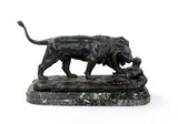Lion passant by Alfred Barye, Bronze signé Socle en marbre Dim, sold Jul 2025