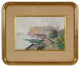 Péniches en bord de Seine by Eugène Galien-Laloue, Gouache, sold Jul 2025