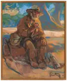 Vieil homme à la bouteille by Louis Fortuney, Pastel, sold Jul 2025
