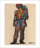 Clown by Robert Combas, 2001, Aquarelle et fusain sur papier, sold Dec 2017