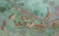 La becquée des oisillons by John Gerrard Keulemans, Aquarelle, sold Nov 2021