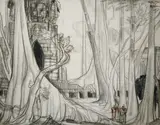 Les Bonzes à Angkor Thom by André Maire, 1955, Fusain et pastel sur papier, sold Mar 2015