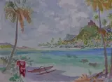 Pirogue sur le Motu by Jacques Boullaire, Aquarelle, sold Mar 2015