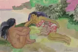 Deux femmes et un enfant au bord du rivage by Jacques Boullaire, Aquarelle signée en bas à droite, sold Mar 2015